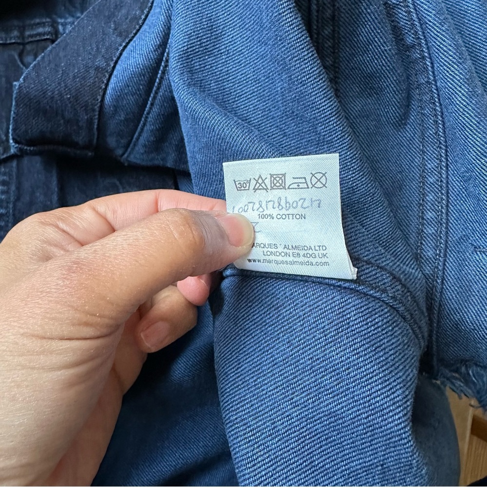 Marques Almeida grommet dark navy denim jacket raw edge belted oversize punk - Picture 17 of 17